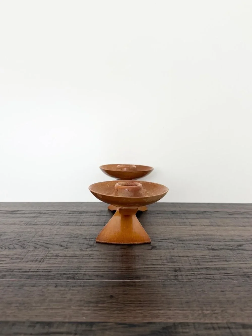 Vintage MCM‎ Wood Double Candle Holder Rotating Base Scandinavian Danish Modern